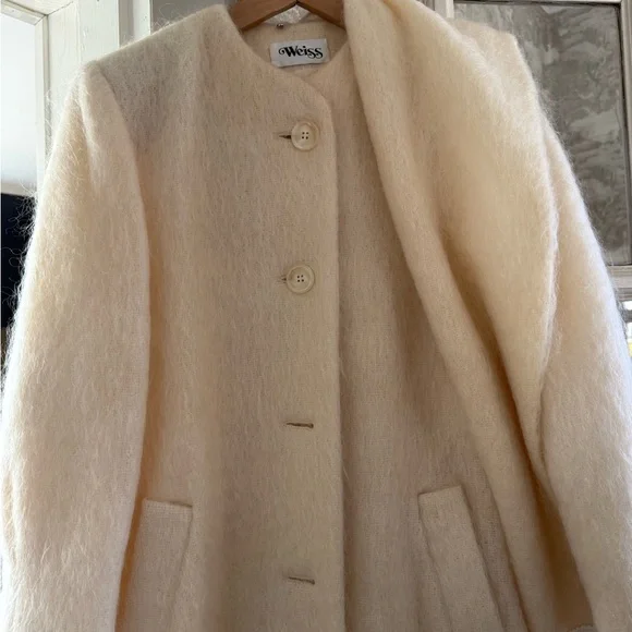 Vintage Weiss Cream Long Mohair Coat - Picture 2 of 11